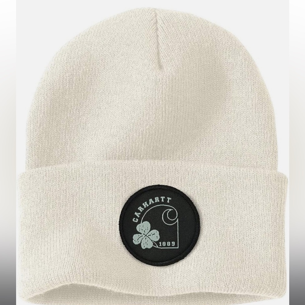 NWOT Never Used! Carhartt Acrylic Shamrock Logo Patch Beanie